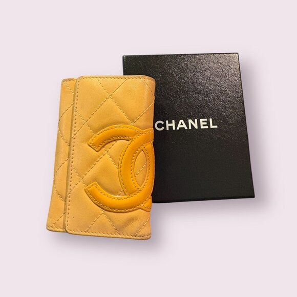 CHANEL Accessories - Authentic Chanel Cambon Quilted Leather Key Case | Yellow | Box